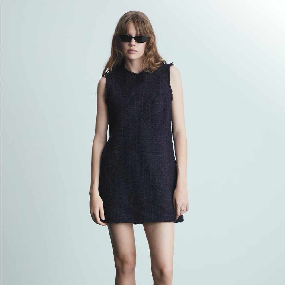 Mango Black Textured Mini Dress